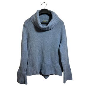 J. Crew Sweater Women’s Size Large Blue Tight Knit Wool Turtle Neck Cowl Neck